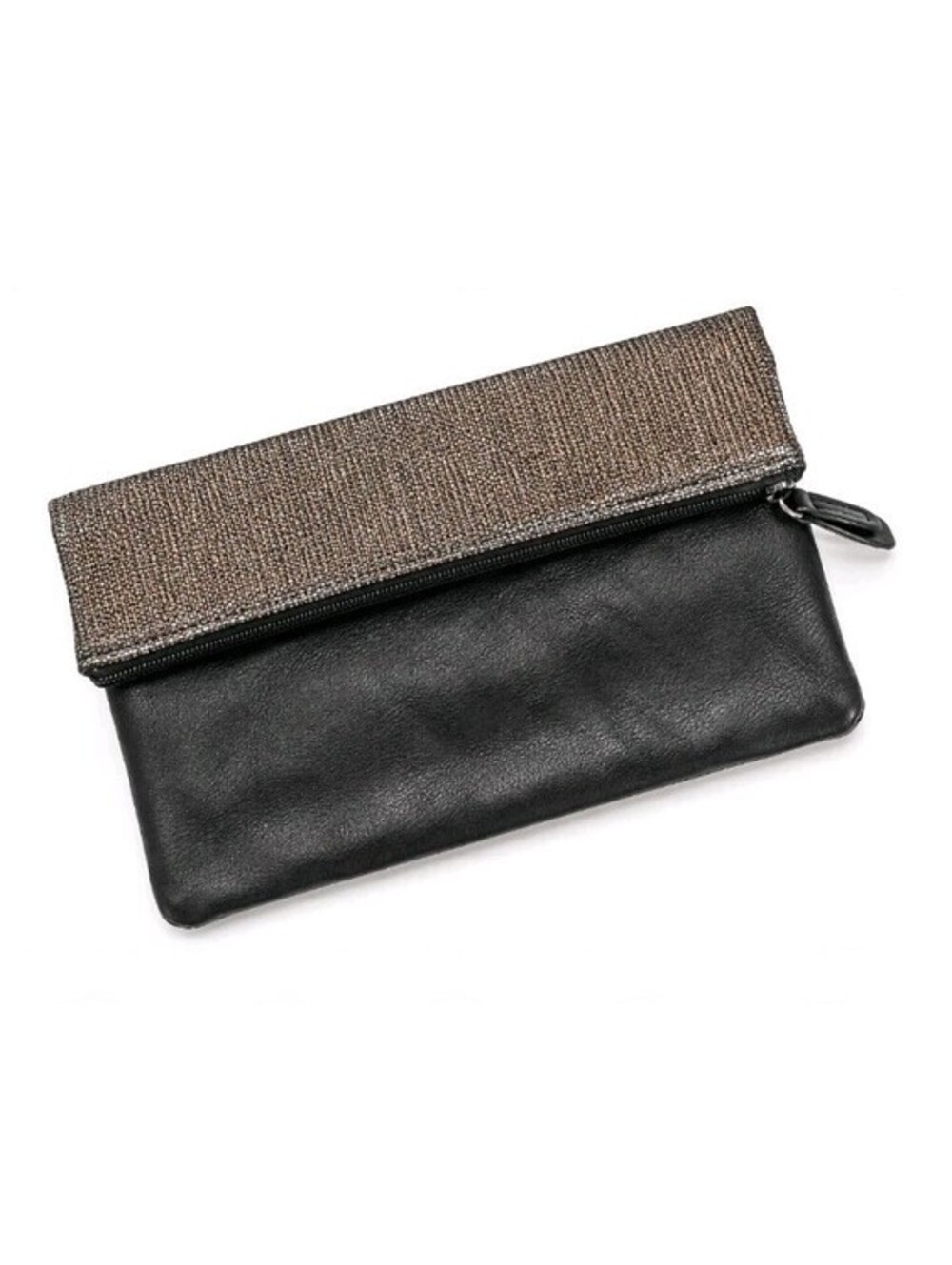Sabrina Zeng Black And Metallic Foldover Leather Women's Clutch